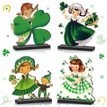 Imagem de clothmile Kit De 4 Peças Decoração Mesa Vintage Para O Dia São Patrício Em Madeira, Centro Meninas, Trevos, Bandeja Camadas, Festa
