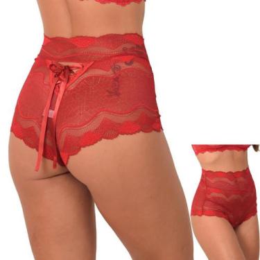 Imagem de Calcinha de Renda com fita gladiadora lingerie Sensual Cintura Alta Se