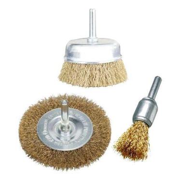 Imagem de Kit Jogo Escovas De Aço Furadeira Copo Circular Com 3 Peças - NM FERRA