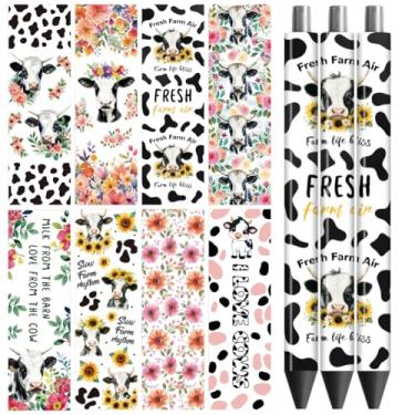 Imagem de Peacoblue Adesivo de transferência UV DTF para caneta Vaca e Flor - 48 peças à prova d'água Impressão HD UV DTF Caneta Adesivos Decalques Adesivos para Caneta Lápis Personalizada DIY Artesanato