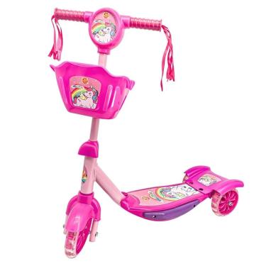 Imagem de Patinete Menina Cestinha Unicórnio Led Radical Até 35Kg Rosa