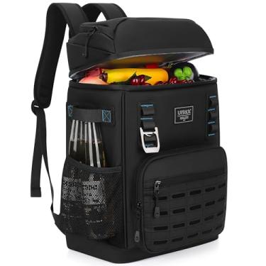 Imagem de Mochila térmica com 2 compartimentos isolados à prova de vazamento, bolsa térmica impermeável para caminhadas, churrasco, acampamento, piquenique, pesca (25L, 36 latas, preta)