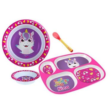 Imagem de Kit Prato Divisória + Fundo + Raso + Colher Silicone Bebê - Arts, Unic