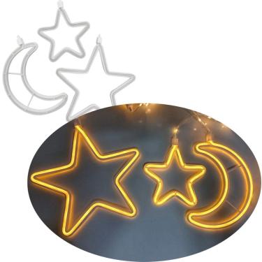 Imagem de Pisca Cortina Varal LEDs Amarela Estrelas Luas Natal De 2,5M