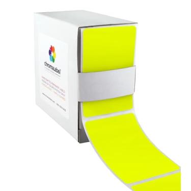 Imagem de Etiquetas adesivas quadradas de código de cor de 5 x 7,6 cm | adesivo permanente, superfície de escrever — caixa de 250/dispensador, Fluorescent Yellow, 2" x 3"