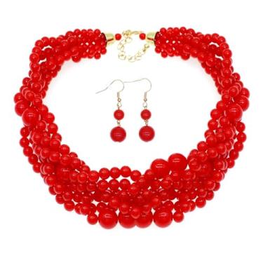 Imagem de JNF Colar gargantilha de pérolas para mulheres com pérolas falsas, conjunto de brincos, bijuterias, X-Large, Vidro, Não aplicável