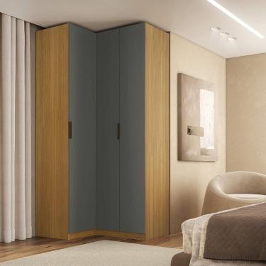 Imagem de Guarda-roupa De Canto Reto 3 Portas Mdf Altezza Slim Freijó/titânio
