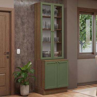 Imagem de Kit Balcão + Cristaleira 70 cm Rustic/Verde Vik Madesa 02, Rustic/Verd