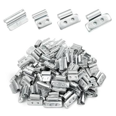 Imagem de Kit de clipe de peso de roda de 100 peças para equilíbrio de pneus, clipe de ferro para acessórios de equilíbrio de pneus de carro compatíveis com a maioria das rodas de liga leve de veículos, 5g, 10g