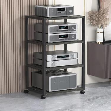 Imagem de Cremalheira Audio Com Roda Universal, Capacidade De Rolamento Estável E Durável, Forte, Suporte Preto Do Jogador De Disco, Armazenamento Da Multi-camada, Aberto Para O Arm, Black, 50 * 40 * 49cm