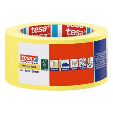 Imagem de Fita Crepe Amarela Tesa 50m X 50mm Pintura Superfície Delicada Precisa