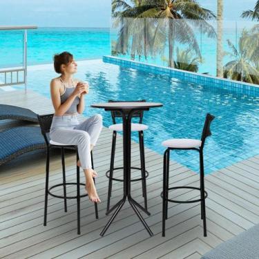 Imagem de Conjunto Bistrô Mesa com 3 Banquetas Bancos Altas Luxo Cozinha Para La