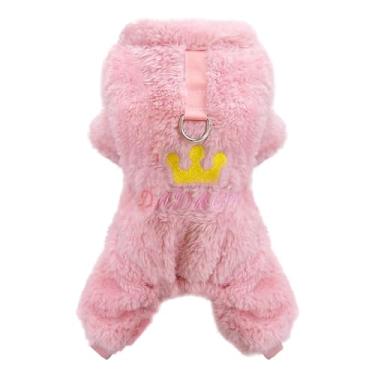 Imagem de Izefia Suéter para cachorro, roupas de lã, suéter de lã para o inverno, quente, camisa, 4 pernas, pijama, coroa, princesa, cão, suéter para cães pequenos, médio, gato, rosa, G