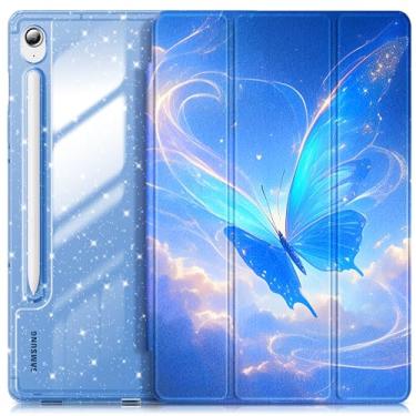 Imagem de INFILAND Capa para Samsung Galaxy Tab S10 FE/ S9 FE 5G 10,9 polegadas/Tab S9 11 polegadas com suporte para caneta S, capa fofa com glitter com parte traseira transparente brilhante [despertar/dormir