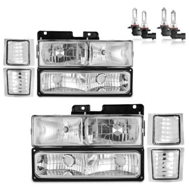 Imagem de Vizotae Faróis com lâmpadas para caminhonete Chevy C10 1994-1998 C/K 1500 2500 3500 Silverado Tahoe Suburban, Blazer 1992-1994 lado do motorista e passageiro