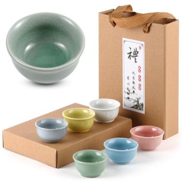 Imagem de Skyley Conjunto de 6 peças de copos de soju coreano, copos de porcelana, xícaras de cerâmica coreana, acessórios de chá, utensílios de bebida, cerâmica artesanal (Morandi, padrão clássico)