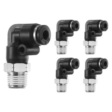 Imagem de HARFINGTON 5 peças de encaixes push to connect cotovelo macho 5/32 polegadas OD x 1/8 polegada NPT rosca plástico conexão rápida mangueira de ar kit de encaixe pneumático conector de bloqueio de