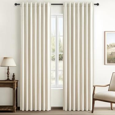 Imagem de Cortinas pretas de linho espesso creme quente 203 cm de comprimento para sala de estar, conjunto de 2 painéis, cortinas de janela plissadas para escurecimento de quarto infantil 127 cm L x 213 cm C