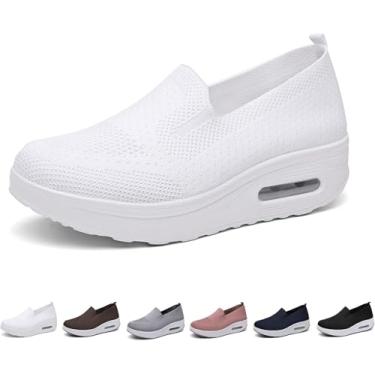 Imagem de Tênis Ortopédicos Femininos, Almofada De Ar Slip On Walking Shoes, Tênis De Plataforma Confortável Casual Mesh Up Stretch, Corrida De Verão Leve E Respirável, Black, 6.5 UK