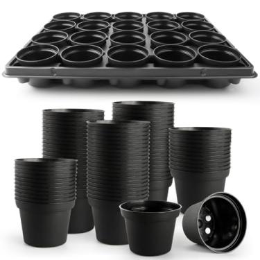 Imagem de RooTrimmer Vasos de plástico para plantas de 7,6 cm, 100 peças com 5 peças, bandejas de sementes de 20 células, vasos pequenos pretos grossos e bandejas de propagação para iniciação de sementes