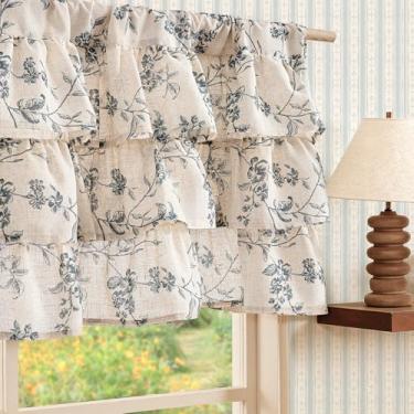 Imagem de jinchan Cortina de saia floral com babados de linho shabbychic para janela de 45,7 cm, casa de fazenda, rústica, tratamento de janela para cozinha, quarto, sala de estar, bolso para varão, 1 painel