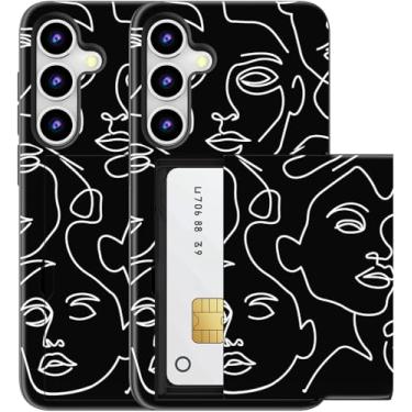 Imagem de MUQR Capa compatível com Samsung Galaxy S23+ Plus com suporte de cartão fofo - Capa tipo carteira robusta com design Kawaii, proteção contra quedas de grau militar (arte abstrata preta)