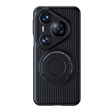 Imagem de HAOMRIYL Capa magnética para Huawei Pura 80 Ultra/80 Pro+/80 pro/80, capa com suporte de metal suporta carregamento sem fio, capa antiqueda, preta, 80
