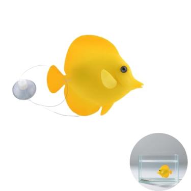Imagem de JLEivvi 1 peça de peixe de silicone luminoso amarelo brilhante para decoração de aquário, enfeite de aquário