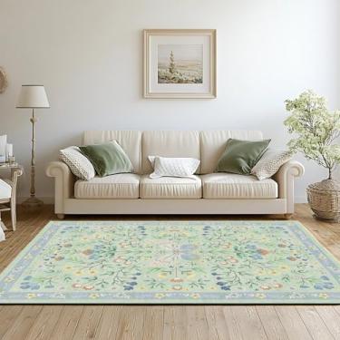 Imagem de Petmolico Tapetes de área para sala de estar, tapetes laváveis falsos 12 x 18 cm para quartos, tapete vintage dobrável para cozinha, tapete fino com destaque, floral