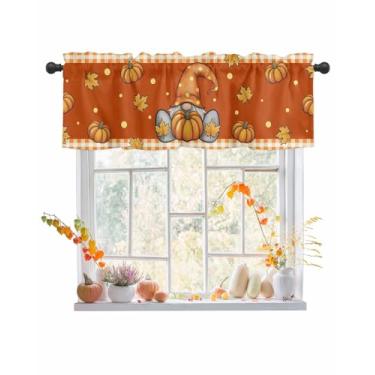 Imagem de Cortinas de outono para janelas de Ação de Graças, saias, abóbora, gnomo, sanefa, tratamentos de janela, folha de bordo, laranja, búfalo, xadrez, cortinas curtas para cozinha, sala de estar, quarto