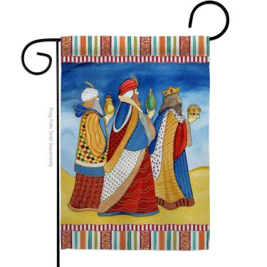 Imagem de Breeze Decor Bandeira de jardim masculina com três sábios para o inverno, rei do presépio religioso da família sagrada estação de inverno, bandeira de decoração de casa cristã pequena, presente de quintal, dupla face, feito nos EUA