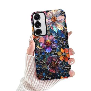 Imagem de RUMDEY Capa floral para Samsung Galaxy S24, capa de telefone elegante e brilhante com camada dupla + capa de telefone de silicone para mulheres e homens, capa protetora à prova de choque, coluna de