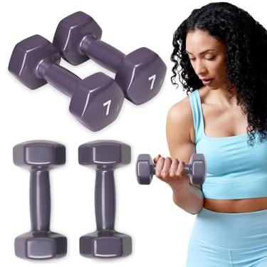 Imagem de SPRI Conjunto de halteres de peso de mão de 900 a 3 kg revestido de vinil para exercícios e fitness haltere para exercícios em casa, equipamento de ginástica, treinamento de força, pesos livres para mulheres, homens, (G) roxo