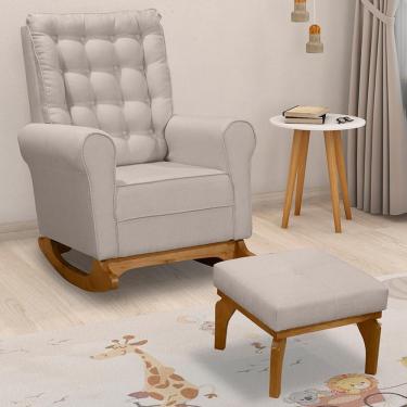 Imagem de Poltrona De Amamentação Paris Com Balanço Pés Canoa E Puff Linho Bege - Fratello