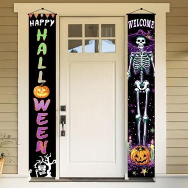 Imagem de BlissYard Placa de varanda de Halloween 30,5 x 188 cm, faixa de boas-vindas de abóbora, decoração vertical pendurada para porta da frente ao ar livre, decoração assustadora de jardim de Halloween