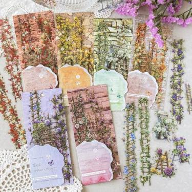 Imagem de Kit de adesivos vintage para scrapbook de escada, 60 peças, tiras de flores, PET, transparente, à prova d'água, conjunto de adesivos para lixo, diário, garrafas de água, telefone, laptop, decalques