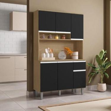 Imagem de Armário Cozinha Millan amendoa preto 6 Portas - CASA H