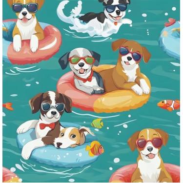 Imagem de Laatse Papel de parede de cachorro descascar e colar, papel de contato com animal azul boho paraíso, papel de parede moderno, fofo, cachorrinho, autoadesivo, removível, impermeável, para paredes