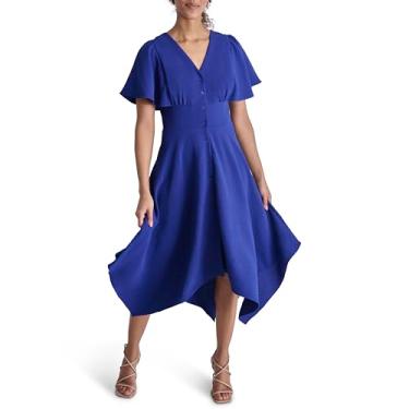Imagem de DKNY Vestido midi feminino de manga curta com decote em V e flare, Para Barco, 44