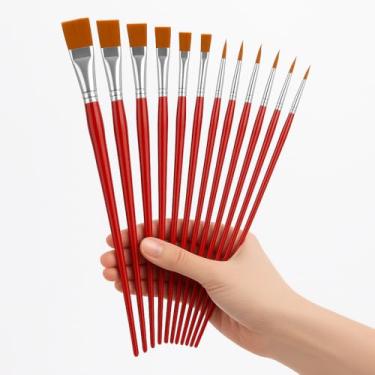 Imagem de Kit com 12 Píncéis para Pintura Artesanato, Ponta Chata, Ponta Redonda, Ponta Fina - Aquarela, Desenho