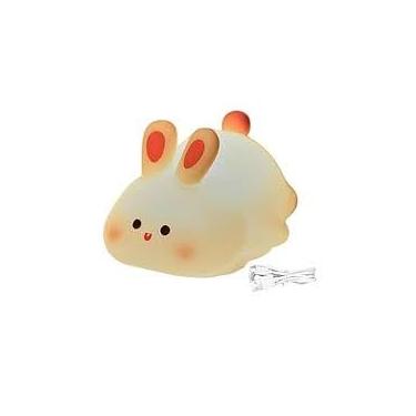 Imagem de Luminária Infantil Coelho,luminária de silicone LED Multicolor, USB recarregavél, Branca, 3 Níveis de Brilho