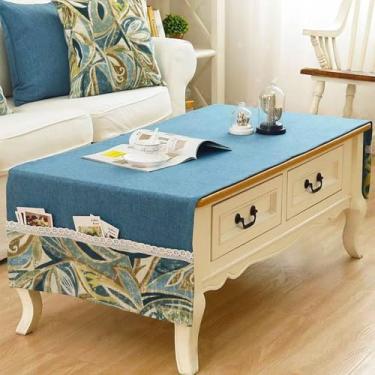 Imagem de Toalhas de mesa de centro retangulares para sala de estar bordadas, toalha de mesa floral, toalha de mesa de café com bolsos, tecido lavável para sala de estar, cozinha, inauguração de casa, decoração