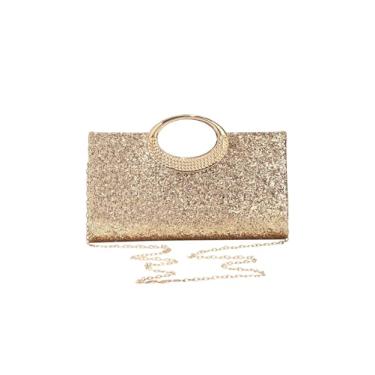 Imagem de Verdusa Bolsa feminina com glitter e strass para noite com alça superior e alça de corrente, Dourado, One Size
