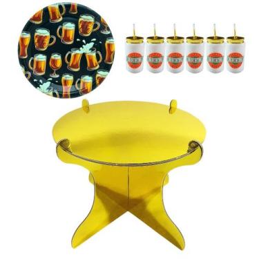 Imagem de Kit Festa Aniversario Boleira Dourada Velas Cerveja E Pratos - Silver 