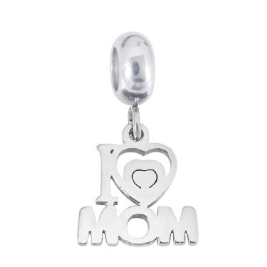 Imagem de BlingNuts Pingente de mãe prata I Love You Forever Mom Charm Compatível com pingentes Pandora Pulseiras Presentes de Dia das Mães, One Size, Aço inoxidável, Sem Pedra Preciosa