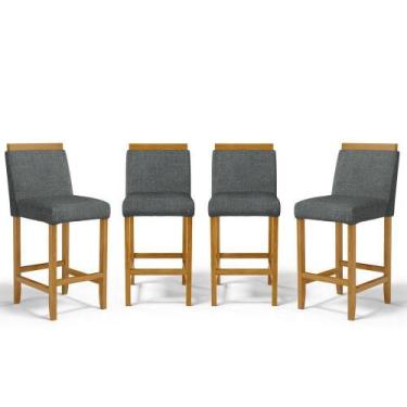 Imagem de Kit Com 4 Banquetas Eloá Madeira Maciça Assento Estofado Para Bancada 