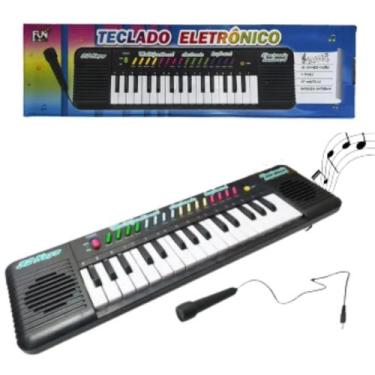 Imagem de Piano Teclado Eletronico Infantil 32 Teclas Preto Microfone - FunGame