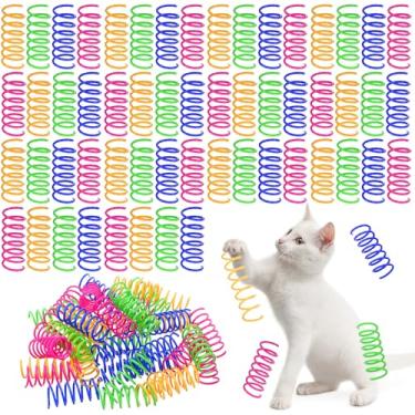 Imagem de mekueeex 300 peças de brinquedo de mola para gatos, brinquedos espirais interativos para ambientes internos, molas de plástico coloridas, bobina para caça de gatinhos, mordida