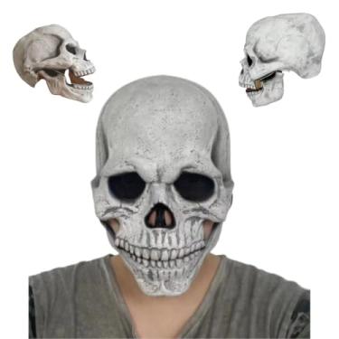 Imagem de YOOYOO Máscara de caveira assustadora de Halloween, mandíbula em movimento, cabeça inteira, esqueleto, mandíbula, móvel, capacete, máscara facial de látex humano de terror