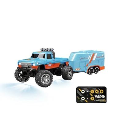 Imagem de Carro de Controle Remoto 1/64 Off-Road – Mini RC Monster Truck Escalada com Luzes LED e Suspensão (Azul com trailer)